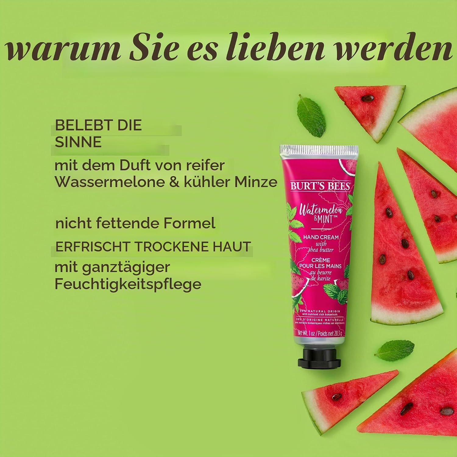image:imageBurts Bees Handcream Watermelon amp Mint Handcreme mit Sheabutter Handpflege fr trockene Hnde 500437Wassermelone und Minze